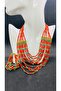 Handmade ethnic glass bead necklace bracelet set with brass apparatus.
