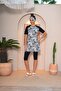 Digital Printed Garnished Short Sleeve Semi-Closed Hijab Swimsuit 3187