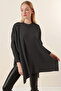 15783 Slit Poncho Sweater - Anthracite