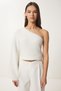 Pearl Detailed One-Shoulder Knitwear Sweater Ekru Lus0068
