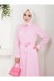 Striped Belted Summer Dress with Hidden Pockets - Pink