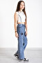 Blue Elastic Waist Wide Leg Girls' Sequined Jean Pants 20320 - 4