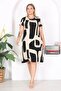 Woman's black beige asymmetric pattern midi dress - 2