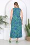 Women's blue green maze pattern sleeveless cross-over collar plus size maxi dress - 6