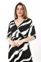 Women's Black and White Zebra Pattern Double Breasted Collar Flexible Waist Large Size Dress - 5