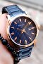 Original Watch Bracelet Gift Navy Blue Rose Copper Men's Wristwatch with Calendar - 6