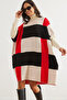 Women's Ecru Black Plaid Thick Poncho Tunic Dress Elb- 19002323