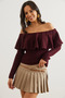 Women's Burgundy Madonna Collar Soft Textured Knitwear Sweater Kzk- 19000957 - 4