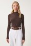 Women's Dark Brown Turtleneck Corded Fabric Knit Blouse GT00054 - 2