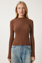 Women's Brown Turtleneck Ribbed Knitted Blouse GT00054 - 4