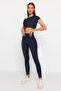 Navy Push-Up Feature Full-Length Knit Sports Leggings TWOAW21TA0030 - 9