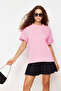 Açık Pembe %100 Kalın Pamuklu Oversize/Geniş Kalıp Örme T-Shirt TWOSS23TS00040 - 3