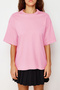 Açık Pembe %100 Kalın Pamuklu Oversize/Geniş Kalıp Örme T-Shirt TWOSS23TS00040 - 8