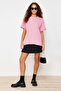 Açık Pembe %100 Kalın Pamuklu Oversize/Geniş Kalıp Örme T-Shirt TWOSS23TS00040 - 5