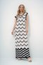Women's Ecru Black Crew Neck Color Garnished Maxi Length Summer Knitwear Dress Alc-X13621