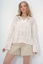 Women's Vanilla Polo Neck Hole Openwork Motif Summer Knitwear Blouse Alc-X13623