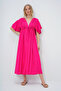 Women's Fuchsia V-Neck Backless Tie Detailed Front Buttoned Summer Poplin Dress Alc-X13582 - 5