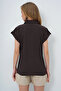 Women's Brown Cuffed Double Short Sleeve Textured Shirt Alc-X8724 - 6
