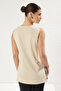 Siyah-Ten Yırtmaç Detaylı Kolsuz Örme İçlik T-Shirt TCTSS25RT00001 - 5
