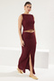 Bordo Fitted/Vücuda Oturan Kalem Yırtmaçlı Örme Alt-Üst Takım TWOSS25AU00009 - 2