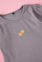 Gri Kız Çocuk Pamuklu Minimal Nakış T-Shirt Şort Örme Alt-Üst Takım TKDSS25AU00019 - 3