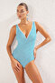 Striped V-Neck Textured Swimsuit Tbess25Ma00094 - 2