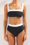 Siyah-Beyaz Renk Bloklu Biyeli Bralette Kaplı Hipster Yüksek Bel Bikini Takımı TBESS25BT00062 - 4