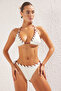 Ekru Kuşgözü Detaylı Üçgen Kaplı Regular Normal Bel Bikini Takımı TBESS25BT00045 - 3