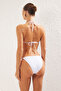 Beyaz Taş Baskı Üçgen Kaplı Brazilian Normal Bel Bikini Takımı TBESS24BT00131 - 5