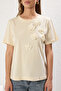 Açık Taş %100 Pamuk Aksesuar Çiçek Detaylı Regular/Normal Kalıp Örme T-Shirt TWOSS25TS00026 - 7