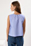 Mavi Yanları İp Detaylı Bisiklet Yaka Çizgili Crop Dokuma Bluz TWOSS25BZ00114 - 5