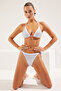 Beyaz Taş Baskı Üçgen Kaplı Brazilian Normal Bel Bikini Takımı TBESS24BT00131 - 3