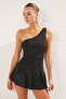 Black One-Shoulder Covered Shorts Skirt Basic Swimsuit Tbess25Ma00061 - 2