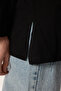 Siyah  Bej Uzun Kollu Yırtmaç Detaylı Örme T-Shirt TCTSS25RT00000 - 4