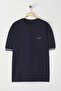 Lacivert Oversize/Geniş Kesim Nakışlı Triko Bant Detaylı Dokulu T-Shirt TMNSS25TS00019 - 3