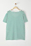 Beyaz-Yeşil Çizgili V -Yaka Örme T-shirt TBBSS23BF00016 - 7
