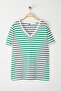 Beyaz-Yeşil Çizgili V -Yaka Örme T-shirt TBBSS23BF00016 - 3