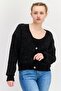Women V Neck Long Sleeve Textured Cardigan, Black