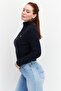 Women High Neck Long Sleeve Knitted Sweater, Dark Navy - 2