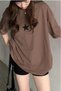 Women's Brown Oversize Black Silvery Star Printed Trend Loose Fit Tshirt - 5