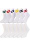 Pack of 12 Women, College-Tennis Socks with Colorful Hoops and Solid White (6 Different Hoop Colors and White)