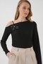 927 Boat Neck Long Sleeve Blouse - Black - 3