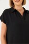 Women's Black Polo Collar Summer Loose Linen Ayrobin Dress 70219 60271008 - 6