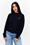 Women Crew Neck Brand Logo Sweater, Navy