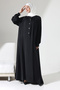 Hijab Dress Black Half Placketed Buttoned Belted Waist Oversize Loose Fit - 4