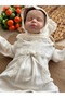 Ecru Newborn Jumpsuit and Hat with Lace Ribbon - 2