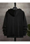 Oversize Black Oversize Unisex Printed Hooded Sweatshirt - 2