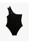 Detailing Textured Covered One Shoulder Swimwear Window - 2
