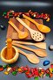 Natural Wood Kitchen Serving Spoon Colander Spatula Ladle Canister Set of 8 Handcrafted Dowry Set - 2