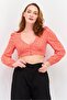 Women V Neck Long Sleeve Floral Print Blouse, Orange